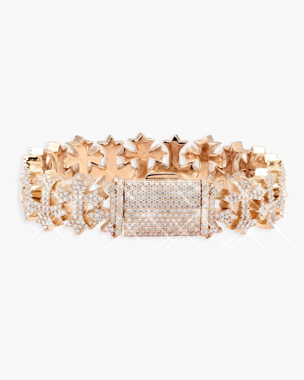 16MM Moissanite Cross Link Bracelet 14K - Rose Gold
