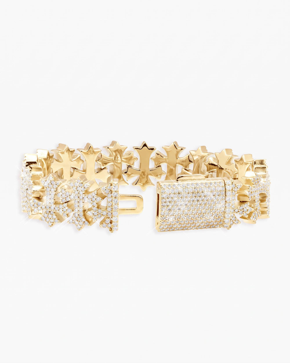16MM Moissanite Cross Link Bracelet 14K - Yellow Gold