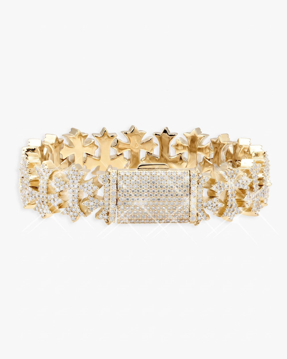 16MM Moissanite Cross Link Bracelet 14K - Yellow Gold