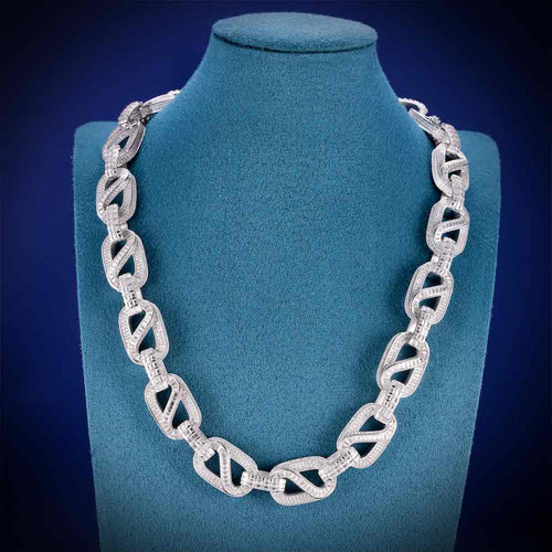 18.5MM Iced Out Baguette Mariner Link Chain 14K Gold Neck