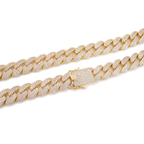 18MM Diamond Cuban Link Chain 14K Solid Yellow Gold closeup