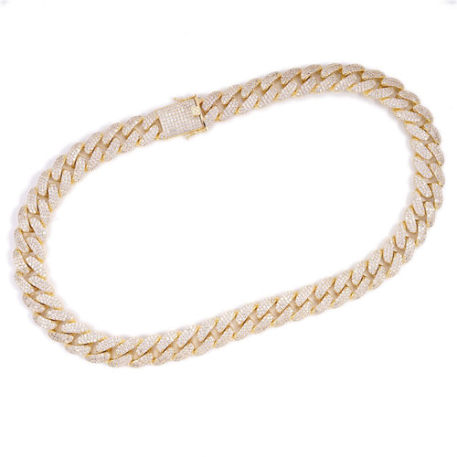 18MM Diamond Cuban Link Chain 14K Solid Yellow Gold full width