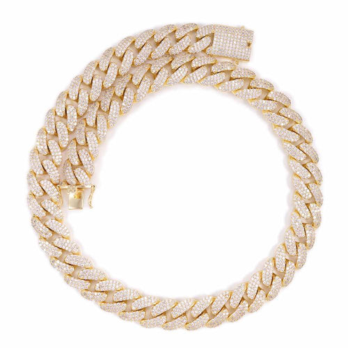 18MM Diamond Cuban Link Chain 14K Solid Yellow Gold full