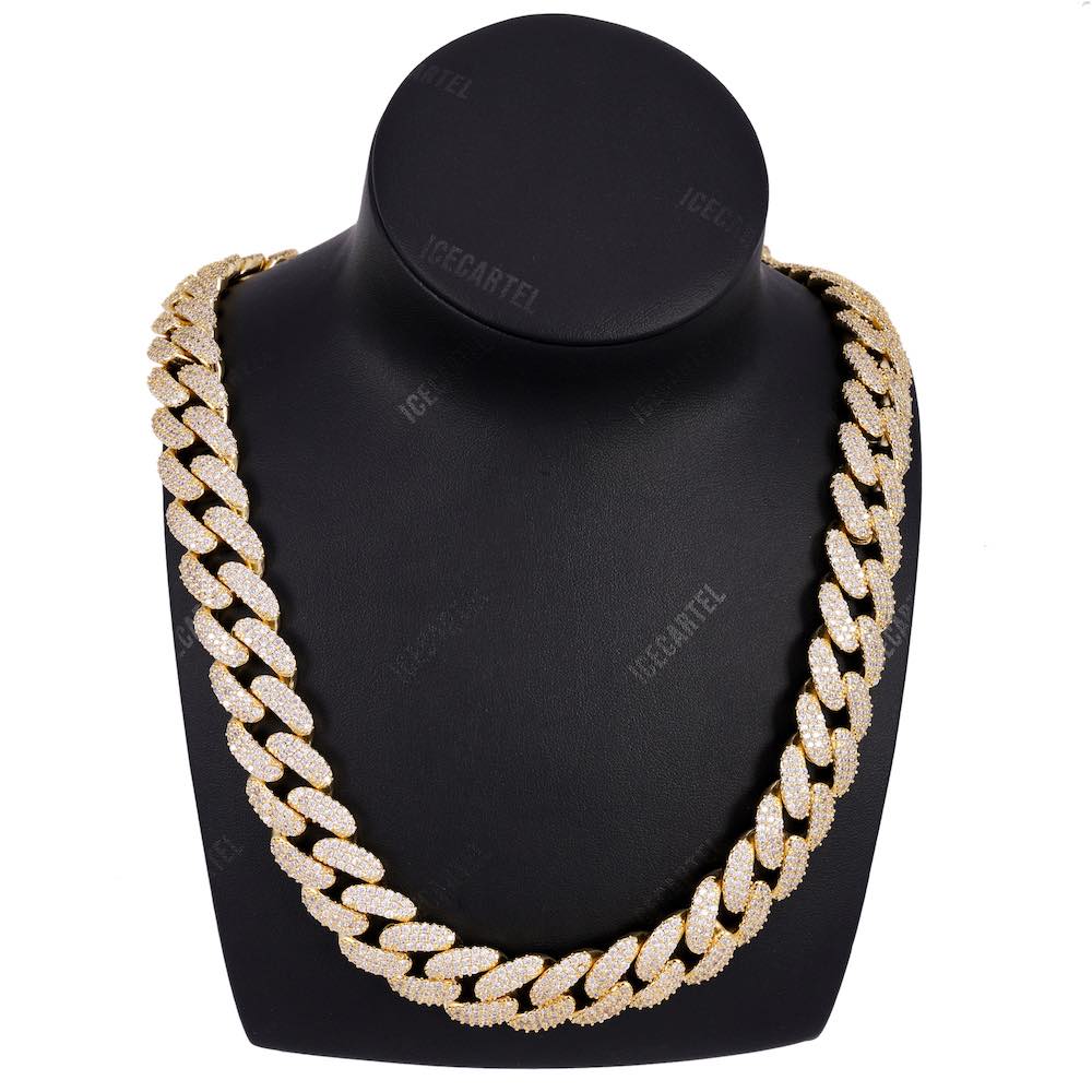 18MM Diamond Cuban Link Chain 14K Solid Yellow Gold neck