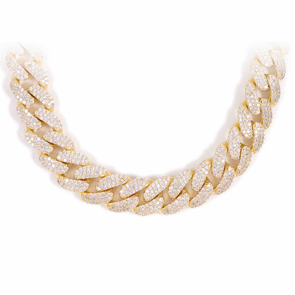 18MM Diamond Cuban Link Chain 14K Solid Yellow Gold