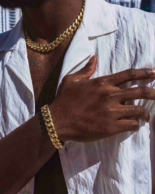 18mm cuban link chain yellow gold model px lifestyle