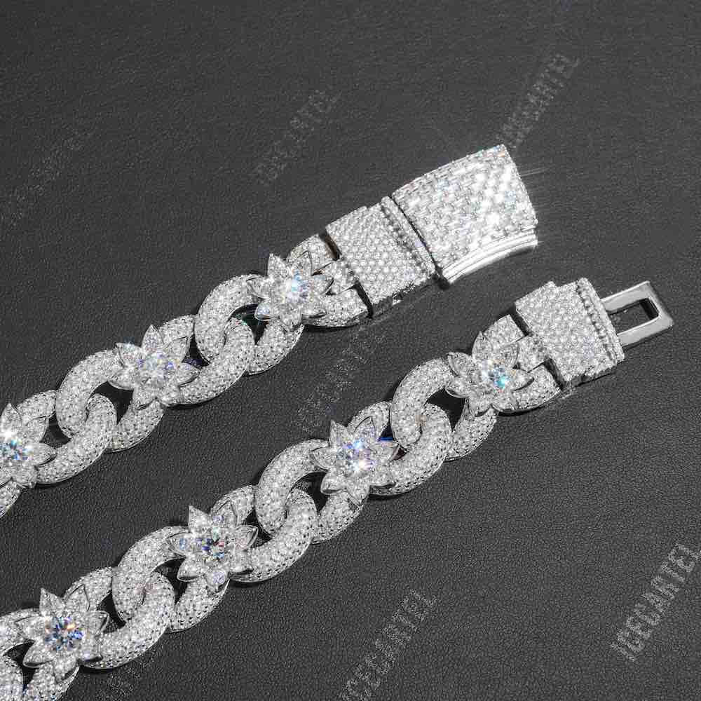 18MM iced out flower miami cuban link chain clasp