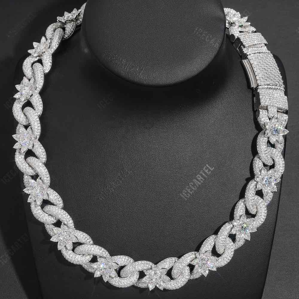 18MM iced out flower miami cuban link chain neck
