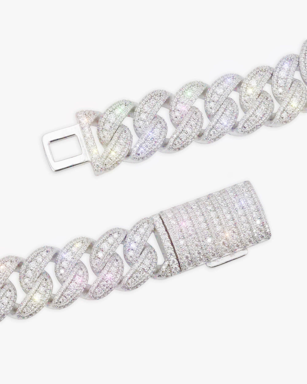 18MM Moissanite Round Cuban Link Chain - White Gold