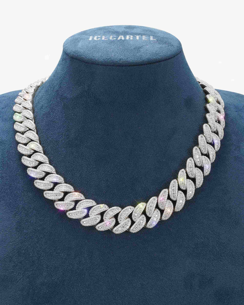 18MM Moissanite Round Cuban Link Chain - White Gold
