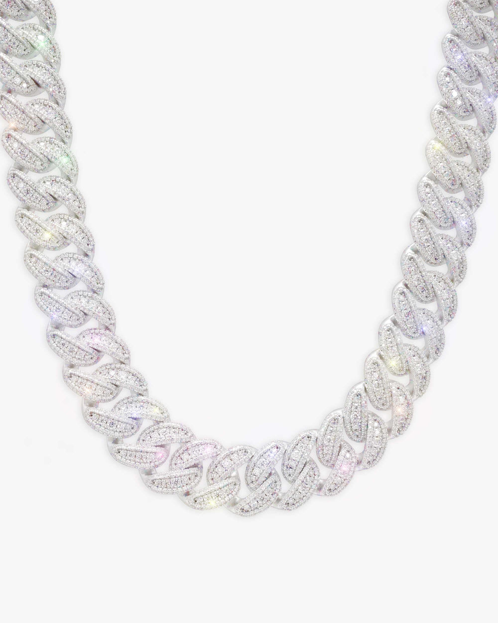 18MM Moissanite Round Cuban Link Chain - White Gold