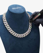 18MM Moissanite Round Cuban Link Chain - White Gold
