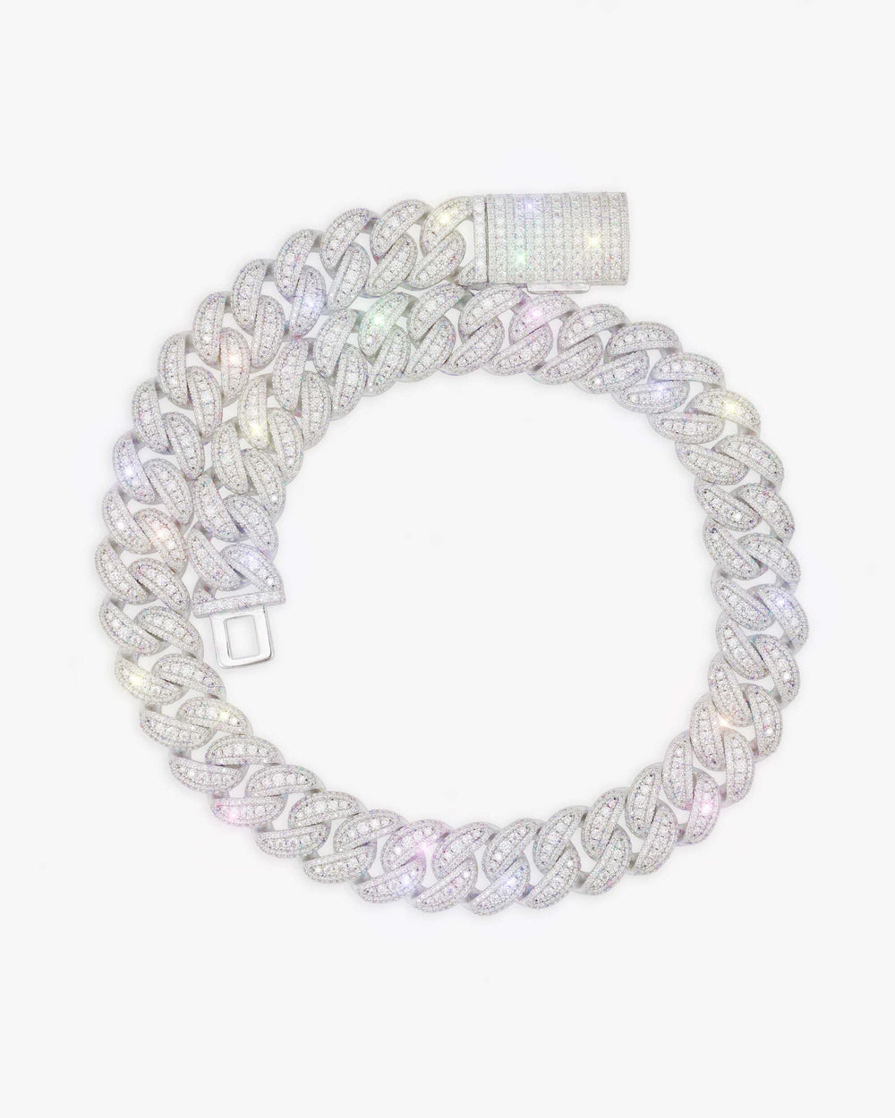 18MM Moissanite Round Cuban Link Chain - White Gold