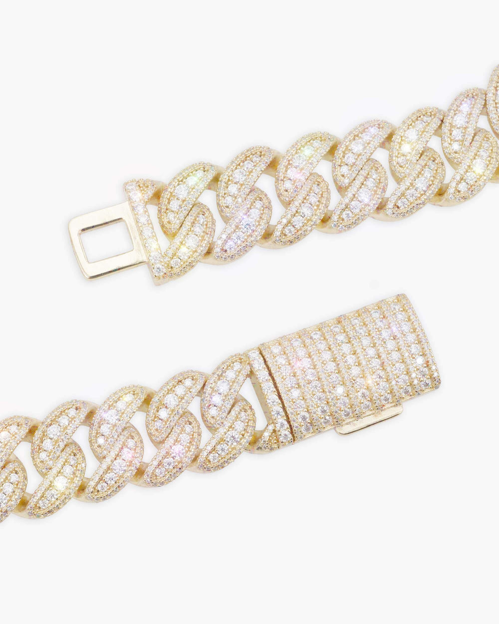 18MM Moissanite Round Cuban Link Chain - Yellow Gold