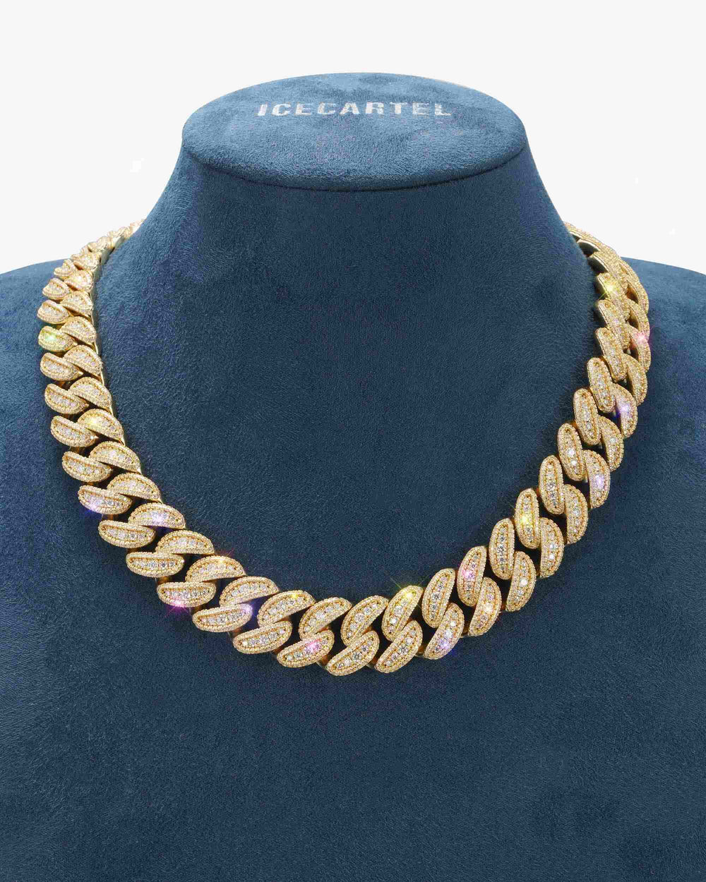 18MM Moissanite Round Cuban Link Chain - Yellow Gold