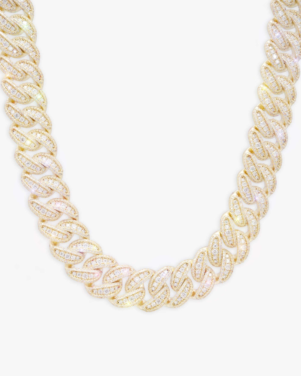 18MM Moissanite Round Cuban Link Chain - Yellow Gold