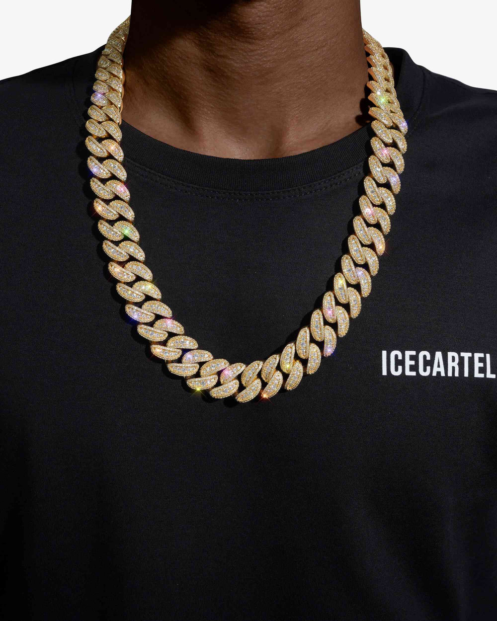 18MM Moissanite Round Cuban Link Chain - Yellow Gold