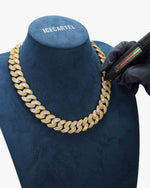 18MM Moissanite Round Cuban Link Chain - Yellow Gold