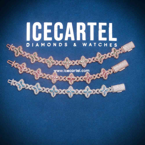 19MM Colored Moissanite 4 Leaf Clover Infinity Link Bracelet 1