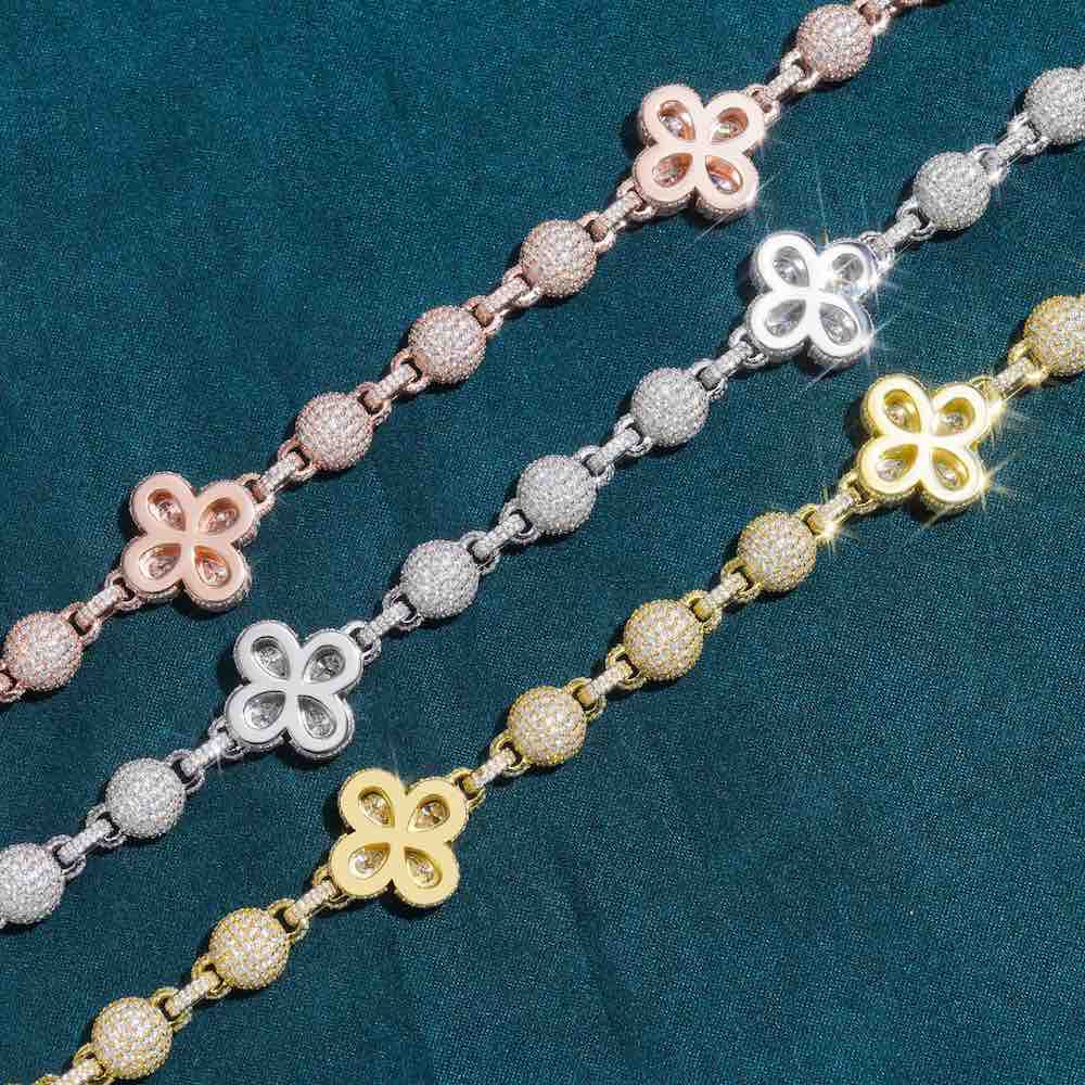 19MM Beads link leaf clover chain 14k close up