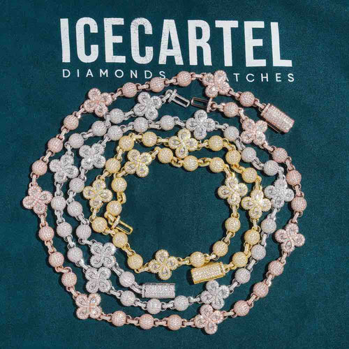 19MM Beads link leaf clover chain 14k