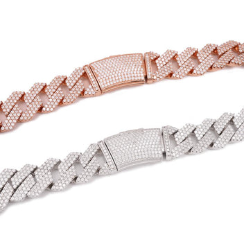 14MM 2-Row Diamond Cuban Link Chain 14K Solid Gold