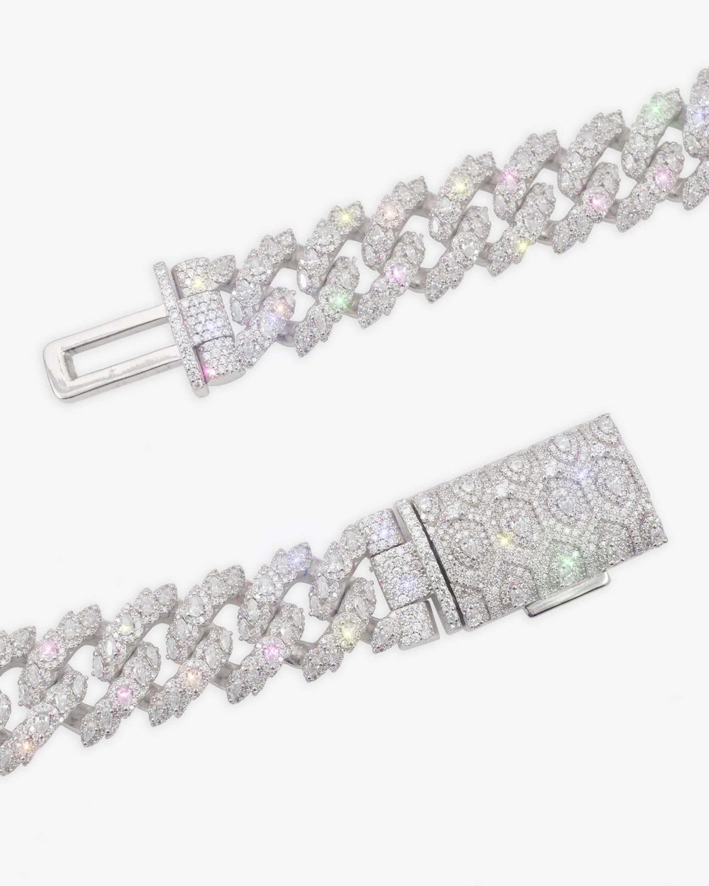 19MM Moissanite Marquise Cuban Link Chain - White Gold