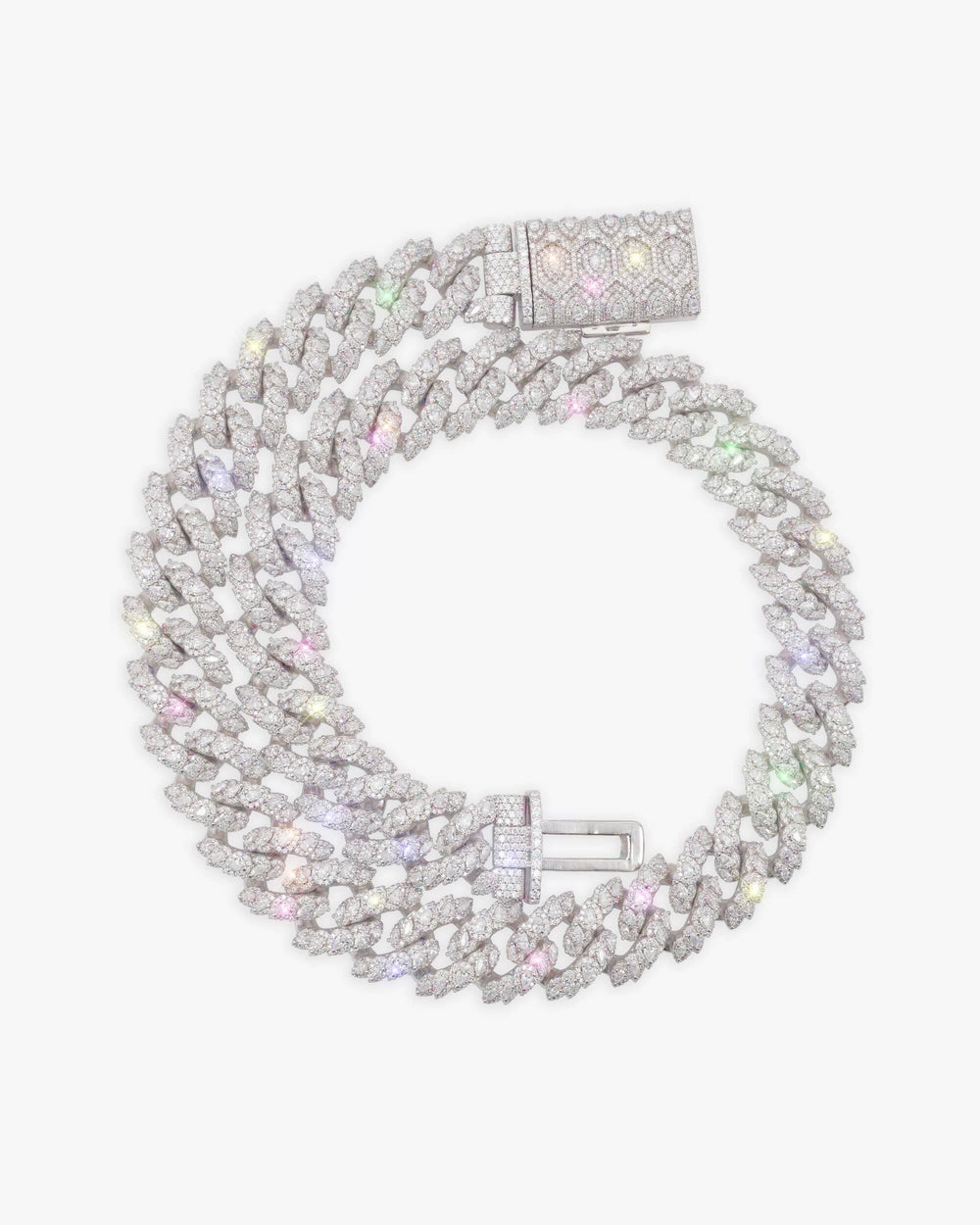 19MM Moissanite Marquise Cuban Link Chain - White Gold