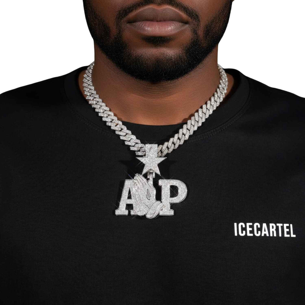 AP Praying Hands Custom Moissanite Logo Pendant 14K Gold icecartel model