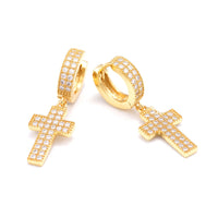 2-Row Moissanite Cross Earrings 14K Gold 1