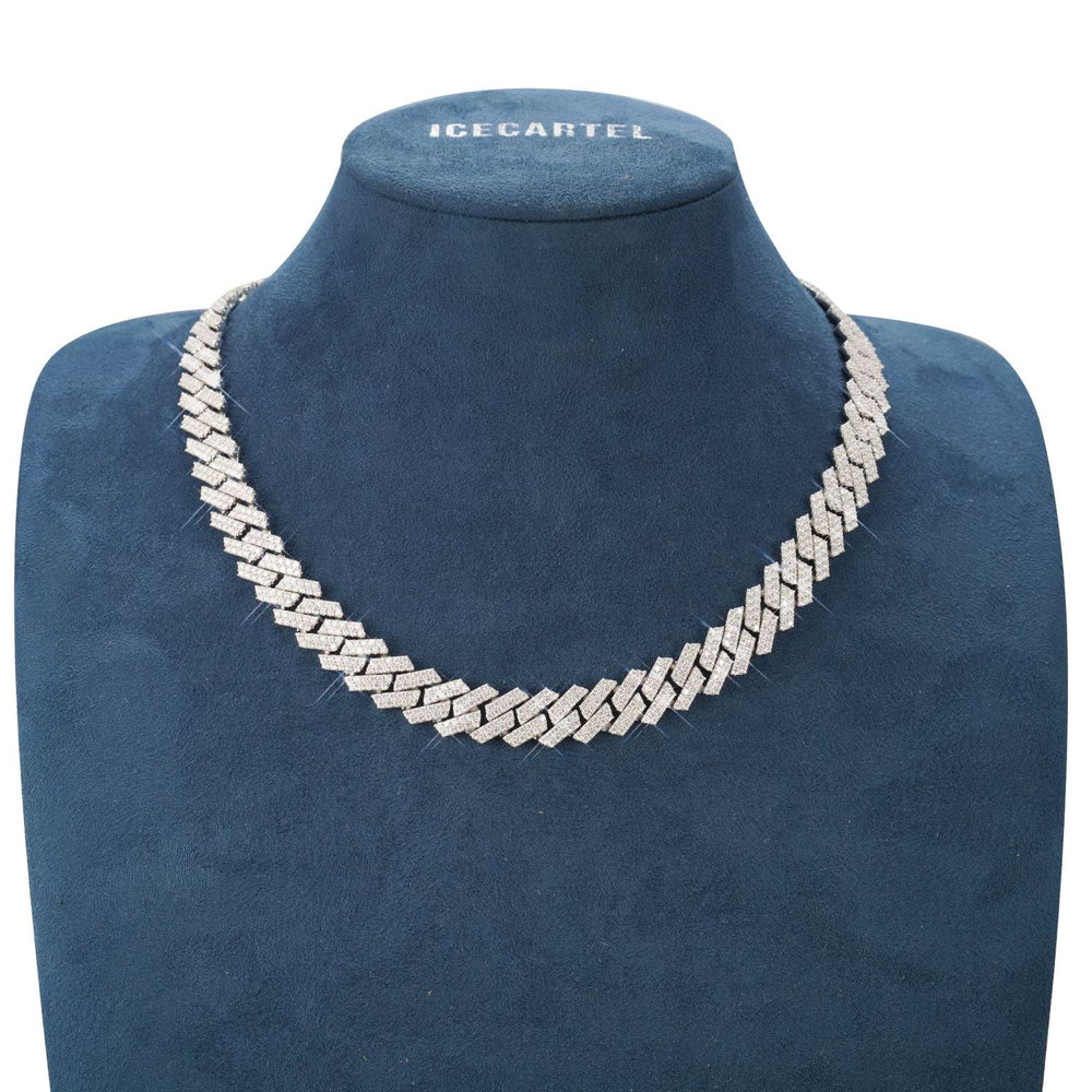 2-Row 13MM Moissanite Prong Cuban Link Chain 14K Gold