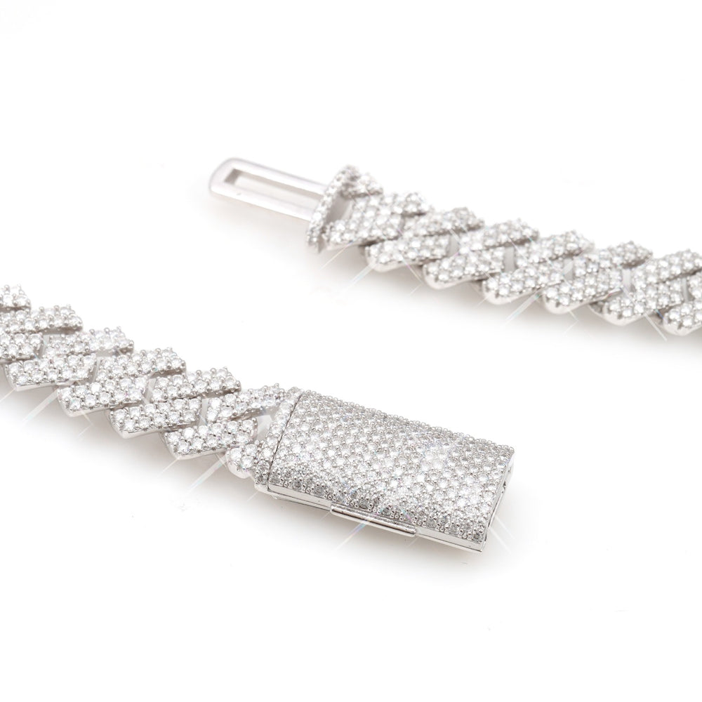 2-Row 13MM Moissanite Prong Cuban Link Chain 14K Gold