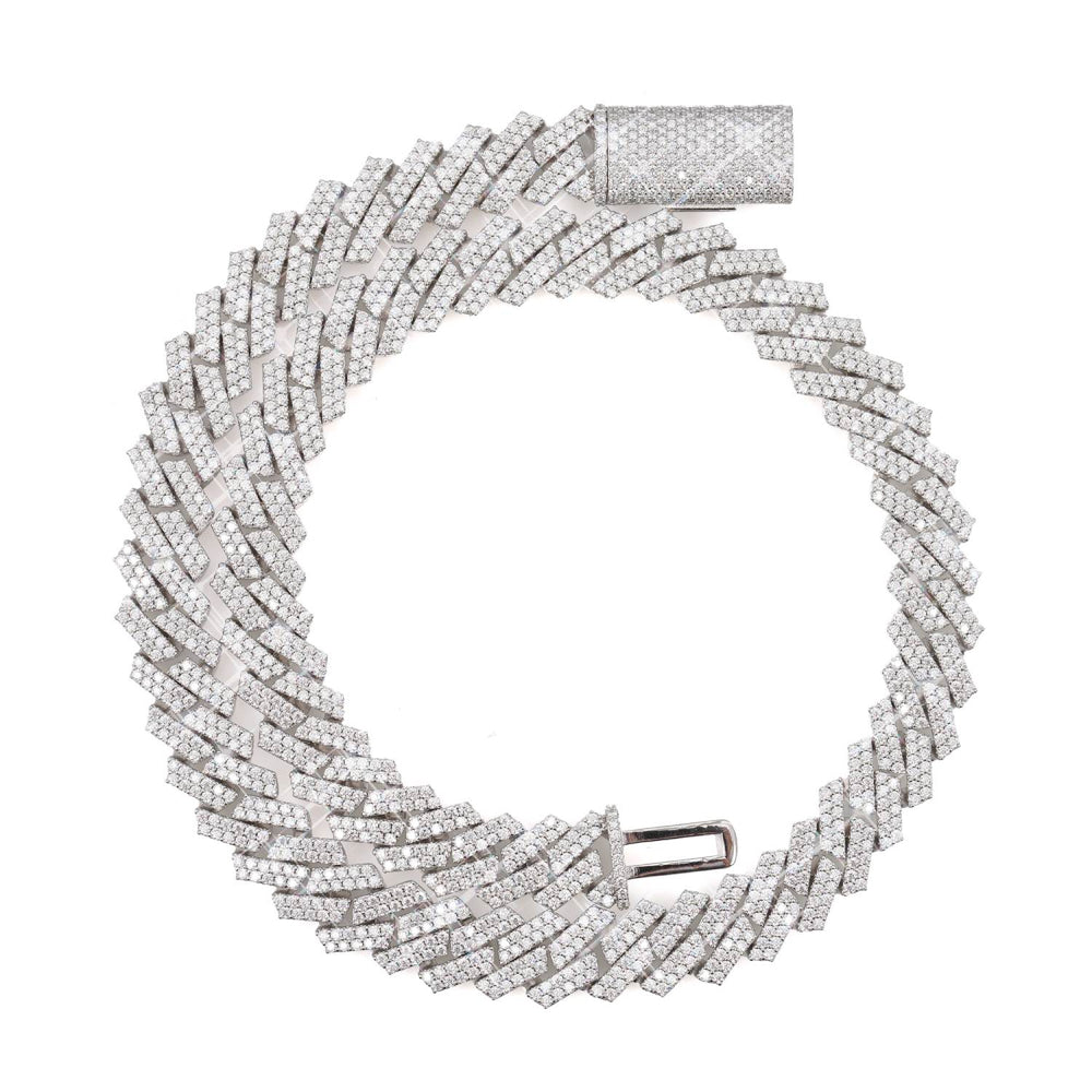 2-Row 13MM Moissanite Prong Cuban Link Chain 14K Gold