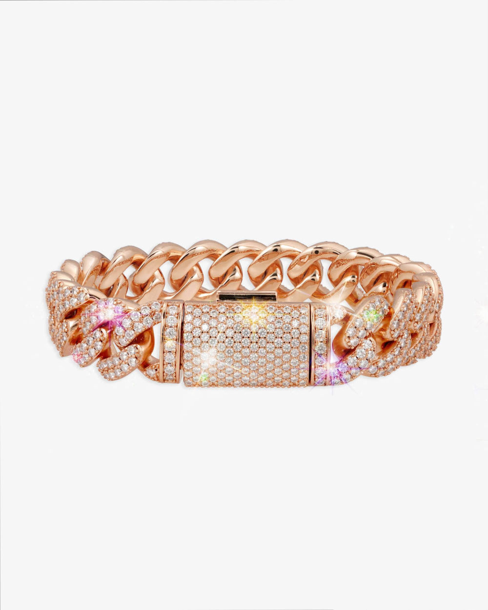 15MM 2-Row Iced Out Miami Cuban Link Bracelet 14K Gold - Rose Gold