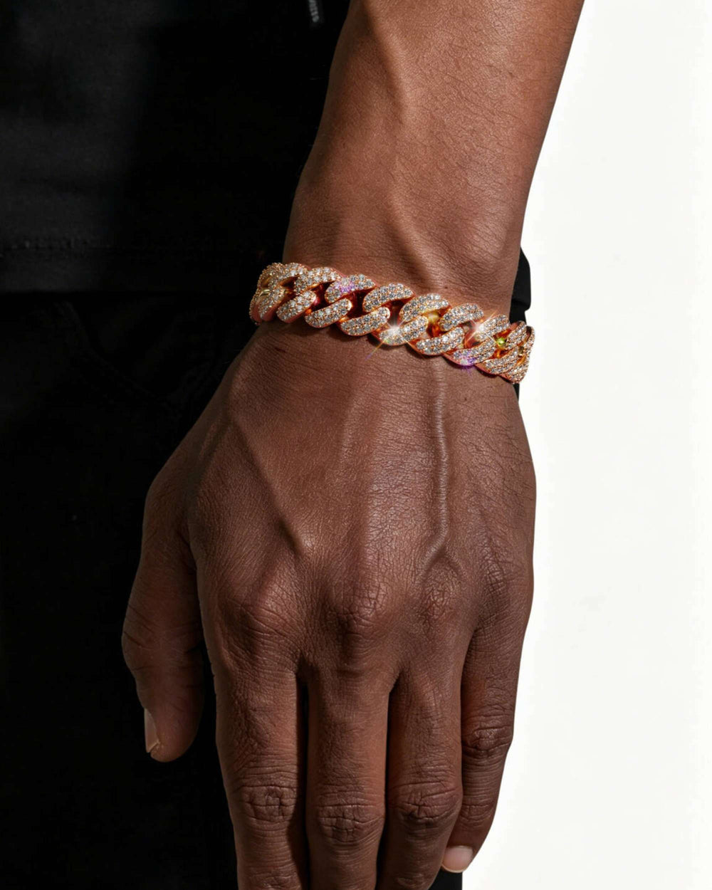 15MM 2-Row Iced Out Miami Cuban Link Bracelet 14K Gold - Rose Gold