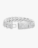 15MM 2-Row Iced Out Miami Cuban Link Bracelet 14K Gold - White Gold