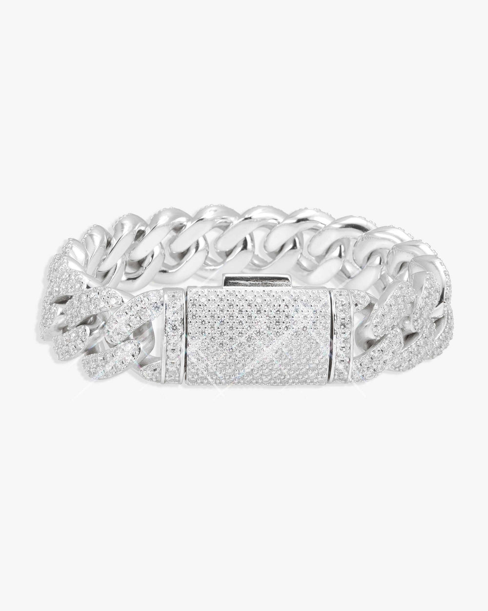 15MM 2-Row Iced Out Miami Cuban Link Bracelet 14K Gold - White Gold