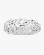 15MM 2-Row Iced Out Miami Cuban Link Bracelet 14K Gold - White Gold