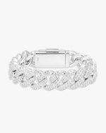15MM 2-Row Iced Out Miami Cuban Link Bracelet 14K Gold - White Gold
