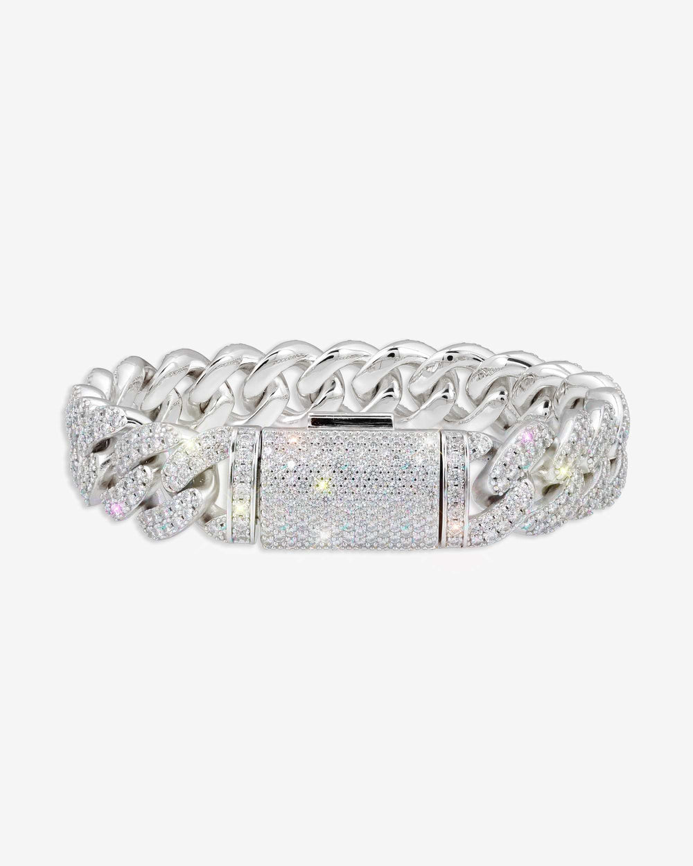 15MM 2-Row Iced Out Miami Cuban Link Bracelet 14K Gold - White Gold