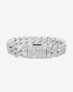 15MM 2-Row Iced Out Miami Cuban Link Bracelet 14K Gold - White Gold