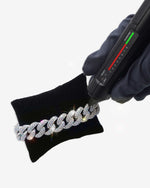 15MM 2-Row Iced Out Miami Cuban Link Bracelet 14K Gold - White Gold