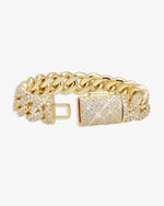 15MM 2-Row Iced Out Miami Cuban Link Bracelet 14K Gold - Yellow Gold