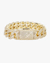 15MM 2-Row Iced Out Miami Cuban Link Bracelet 14K Gold - Yellow Gold