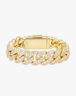15MM 2-Row Iced Out Miami Cuban Link Bracelet 14K Gold - Yellow Gold