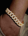 15MM 2-Row Iced Out Miami Cuban Link Bracelet 14K Gold - Yellow Gold