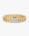 15MM 2-Row Iced Out Miami Cuban Link Bracelet 14K Gold - Yellow Gold