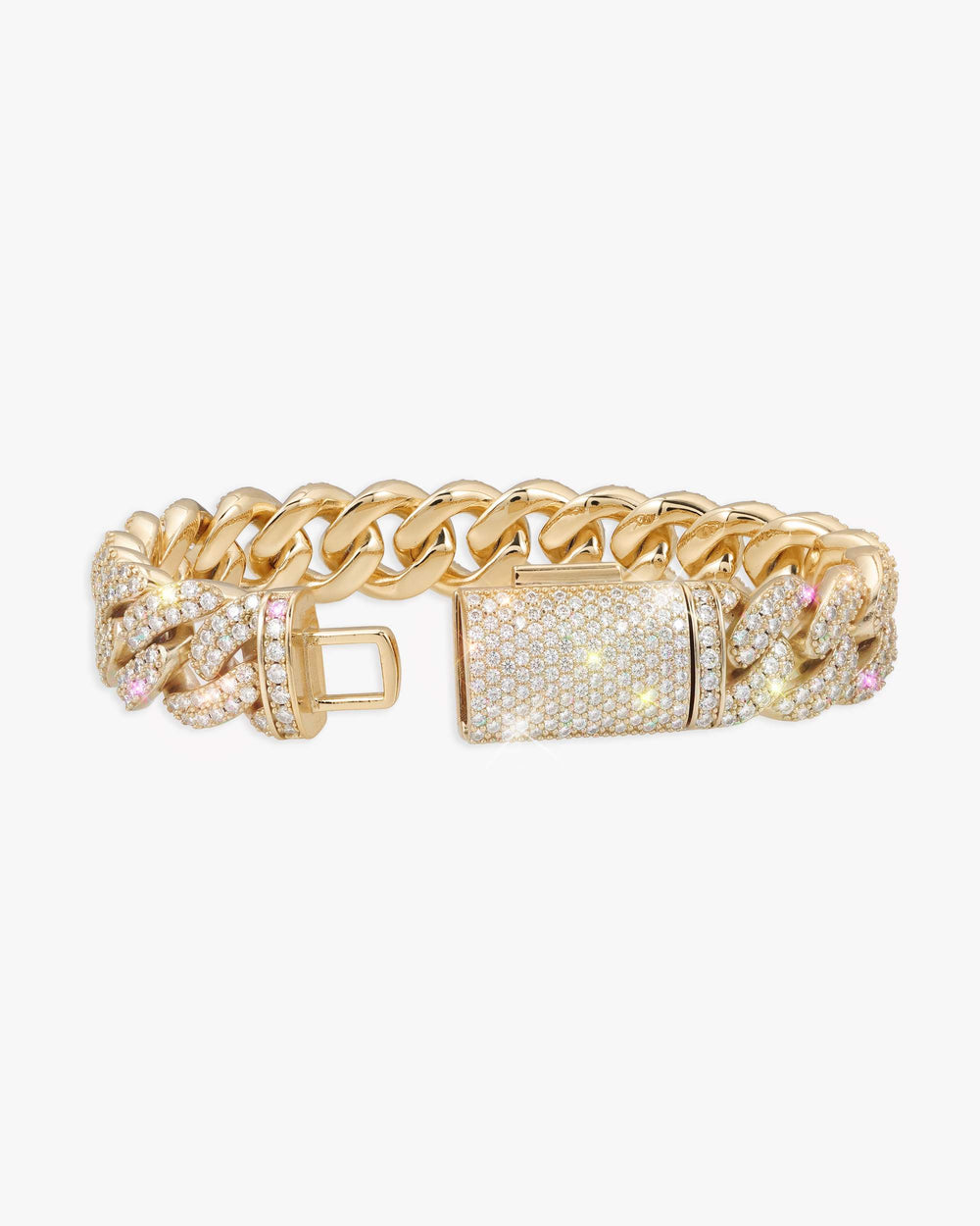 15MM 2-Row Iced Out Miami Cuban Link Bracelet 14K Gold - Yellow Gold