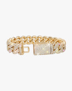 15MM 2-Row Iced Out Miami Cuban Link Bracelet 14K Gold - Yellow Gold
