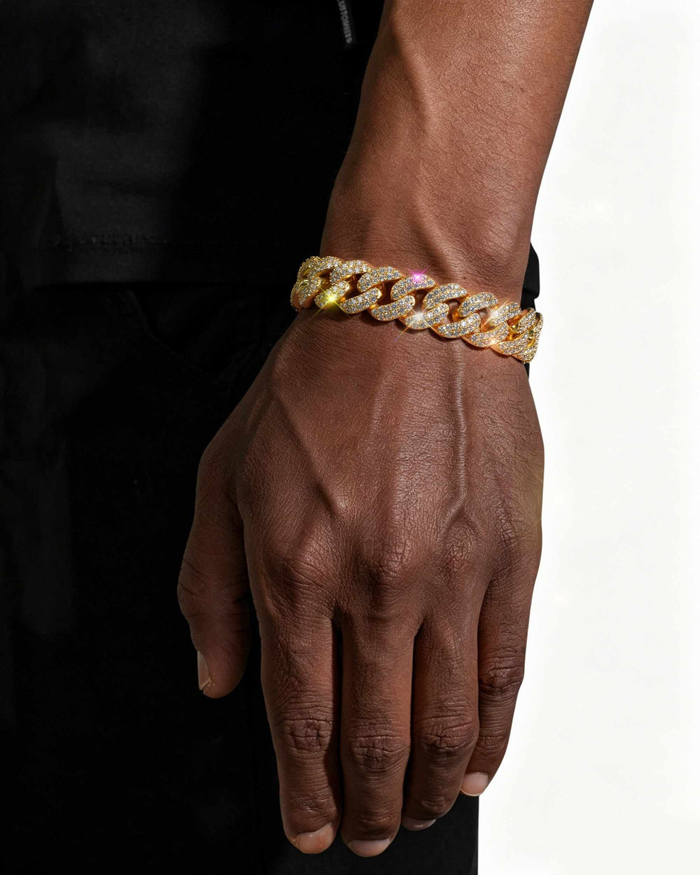 15MM 2-Row Iced Out Miami Cuban Link Bracelet 14K Gold - Yellow Gold